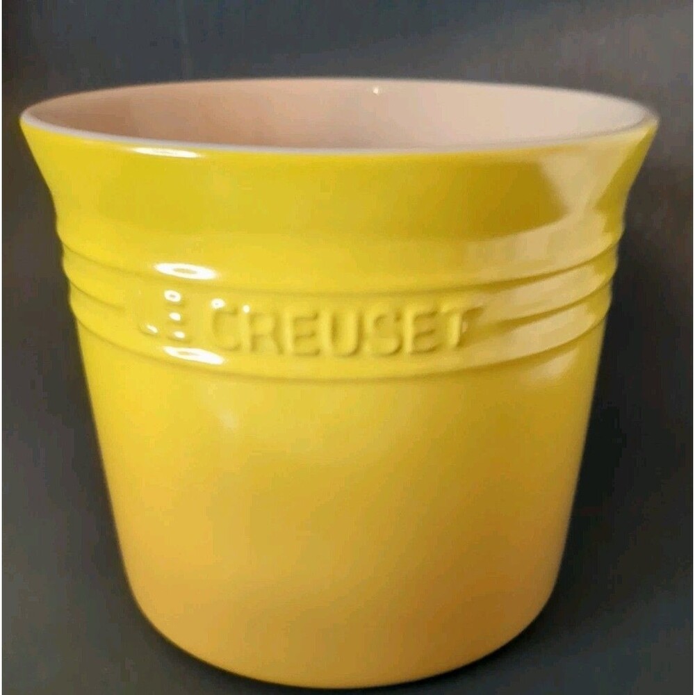 6” Le Creuset Stoneware Kitchen Utensil Storage Crock Dijon Yellow Ombre Orange